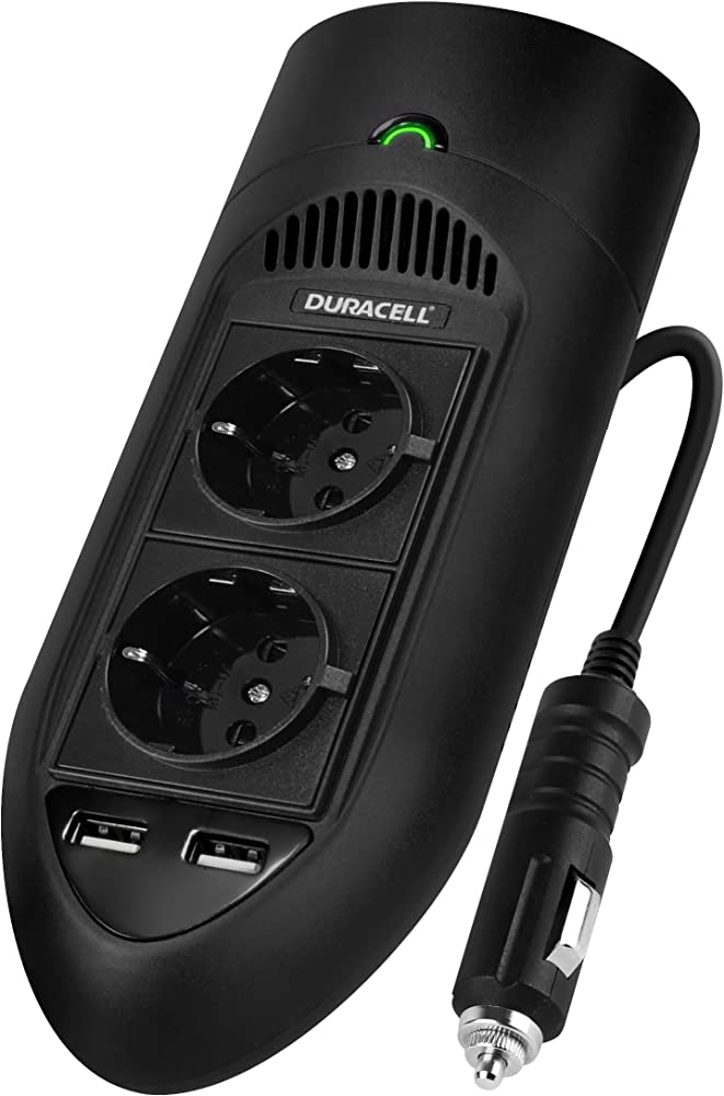Duracell inverter autosse 175W, in 12V DC / out 230V AC 2 pesa, 2*5V DC 2.4A USB, must
