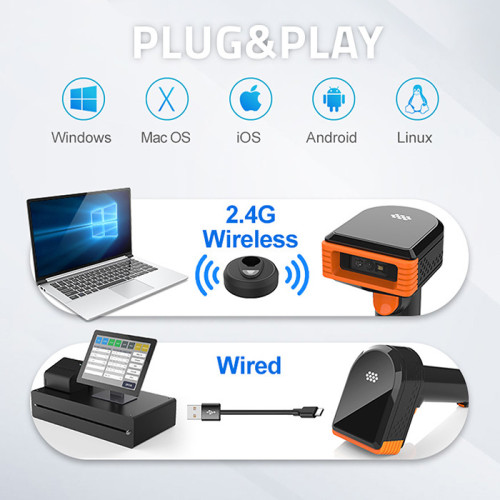 Qoltec wireless 1D| 2D barcode reader |+ docking station