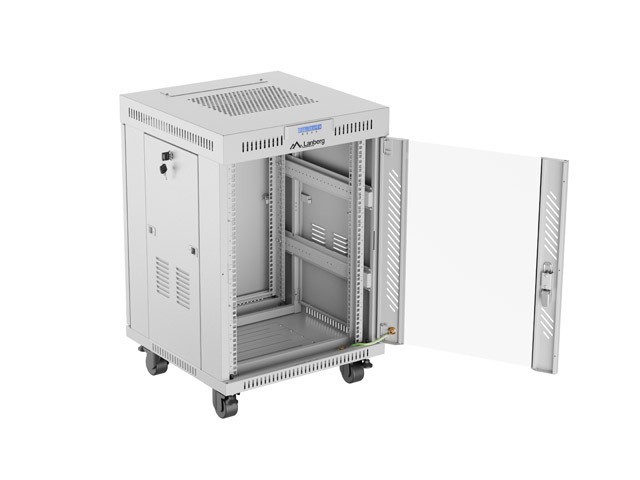 Lanberg 19&quot; v2 free-standing rack cabinet, 15U/600*600 with glass door (flat pack), LCD, grey