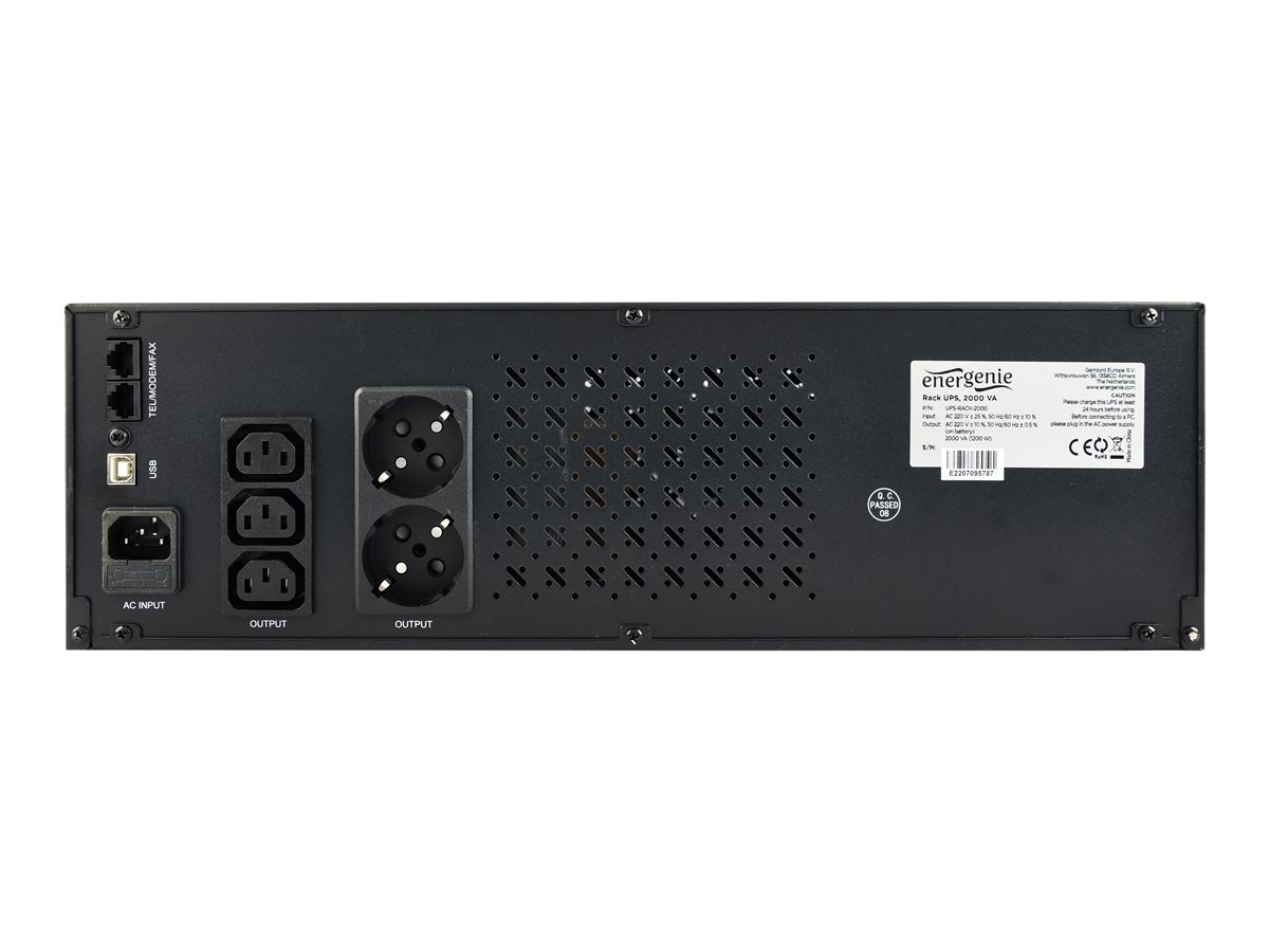 Energenie by Gembird line-interactive UPS 2000VA/1200W, 2*Schuko 3*IEC 230V out, 3.4U rackmountable, USB, LCD display