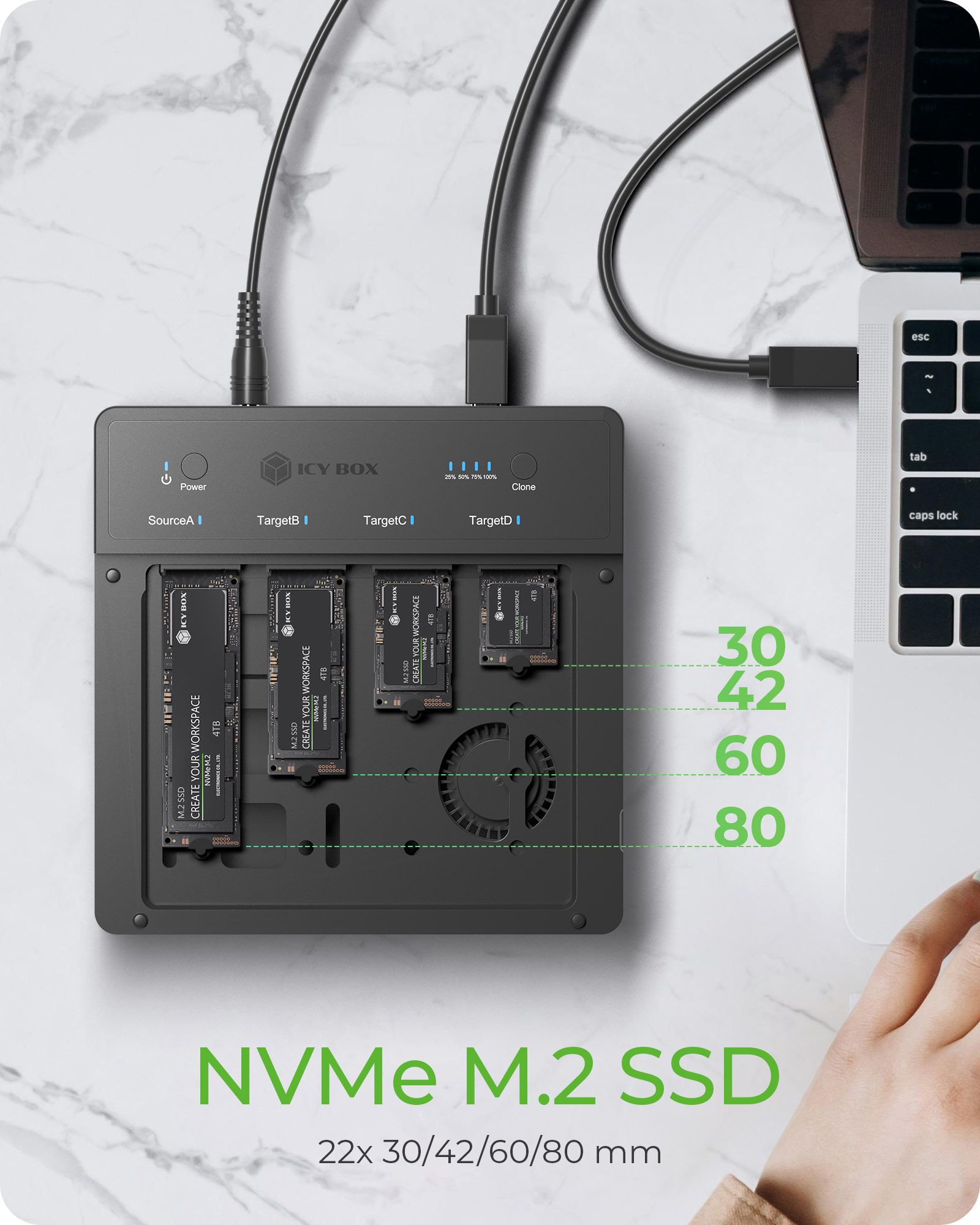 Raidsonic 4-bays USB4® docking &amp; clonestation (1:3 clone) for NVMe M.2 SSD