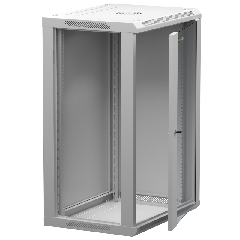 Netrack 19" wall-mount rack cabinet, 18U 600*450, glass door, grey, flat-pack