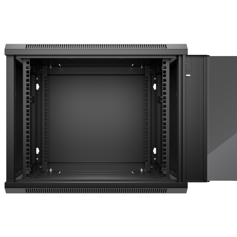 Netrack 19" wall-mount F-Line rack cabinet, 9U 600*600, glass door, black, flat-pack