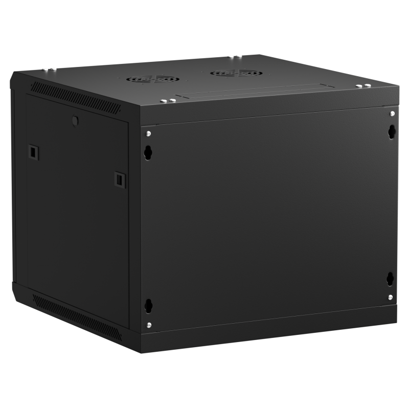 Netrack 19" wall-mount F-Line rack cabinet, 9U 600*600, glass door, black, flat-pack