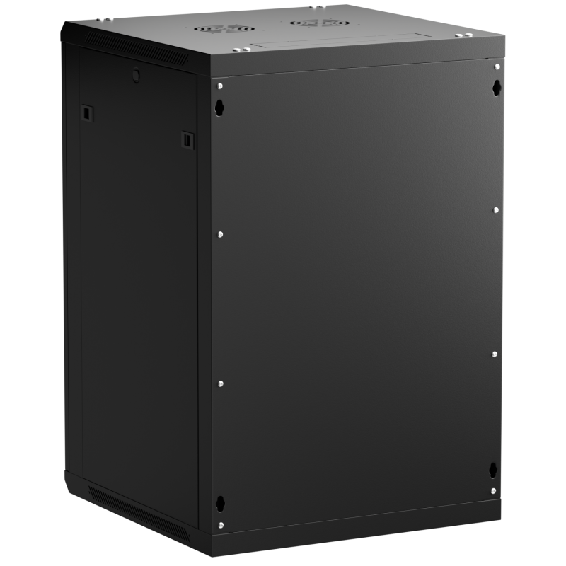 Netrack 19" wall-mount F-Line rack cabinet, 18U 600*600, glass door, black, flat-pack