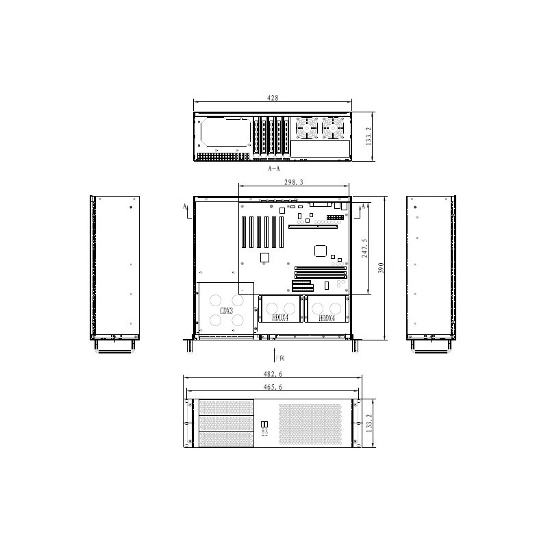 Netrack 19" 3U server chassis, mini-ITX/microATX/ATX, 482*133.3*390mm