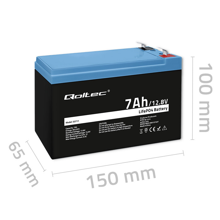 Qoltec LiFePO4 battery, 12.8V, 7Ah, 89.6Wh, BMS