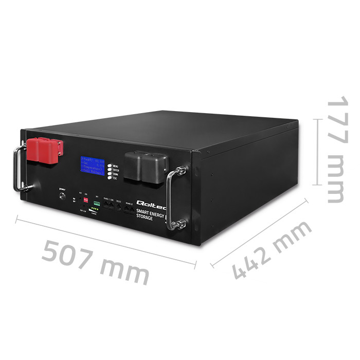 Qoltec stable LiFePO4 energy storage for rack, 5.12kWh, 51.2V, 100Ah, BMS, LCD