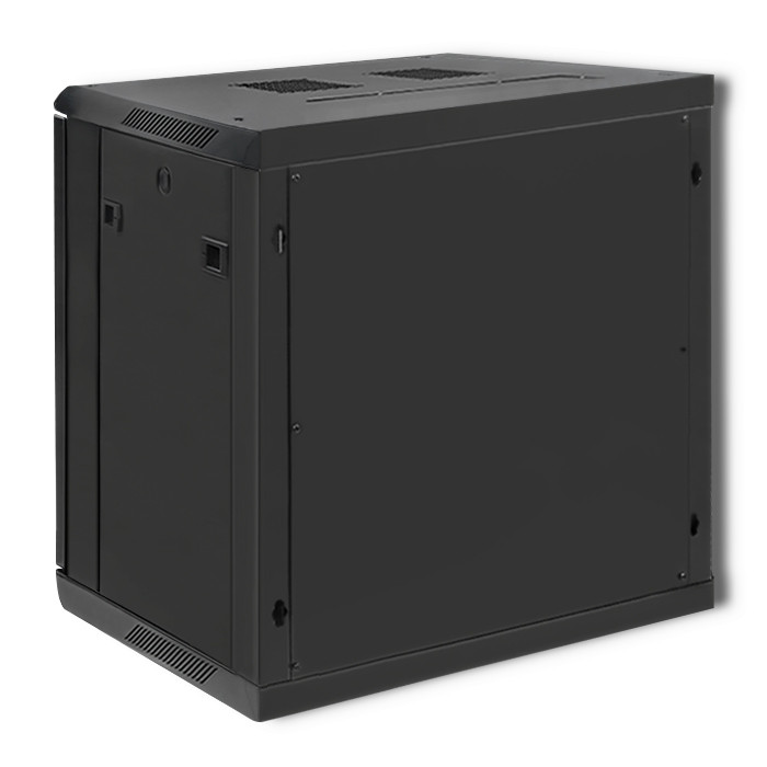Qoltec 19" wall-mount rack cabinet 12U 600*635*450, with glass door, black