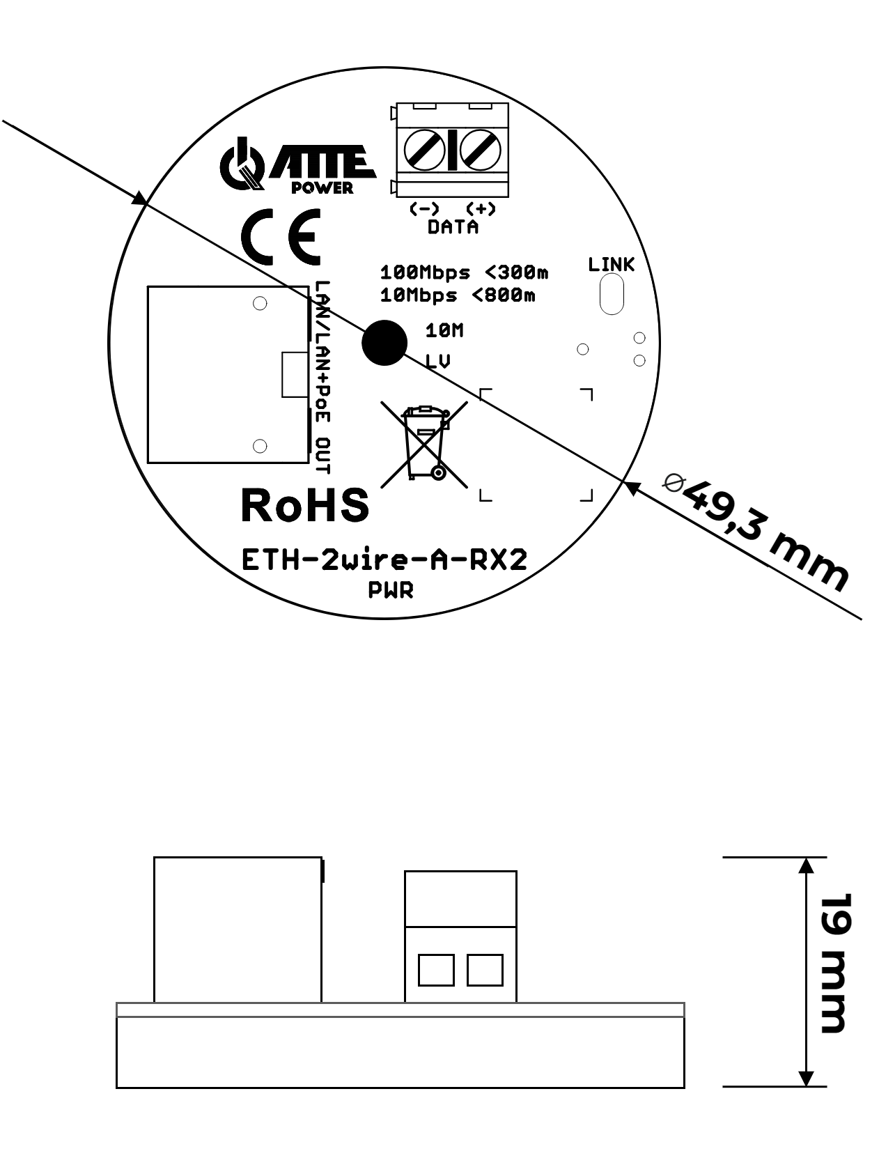 Set for 10/100Mbps LAN + PoE transmission over 2 wires
