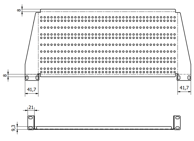 19" 1U fixed shelf 200mm with holes, black