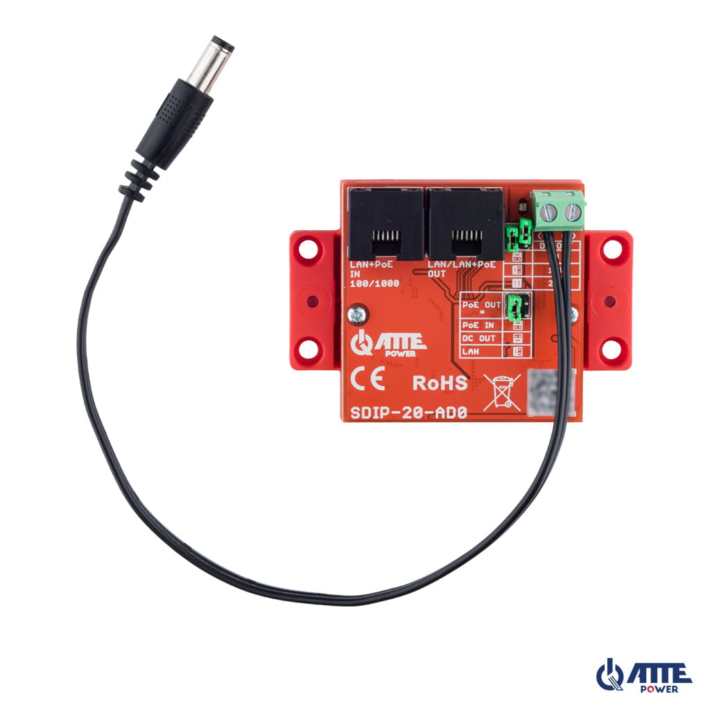 Gigabit PoE adapter reducing voltage to 5V/12V/24V, Pout 20W 802.3af/at &amp; passive