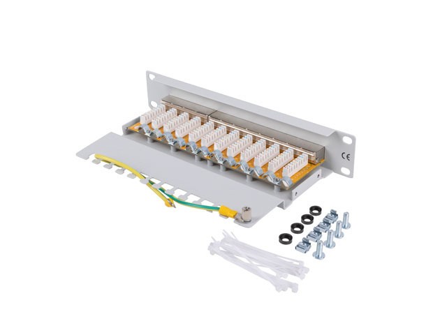 Lanberg 1U 10" 12-port patch panel Cat6 FTP with cable organizer, shilded, grey