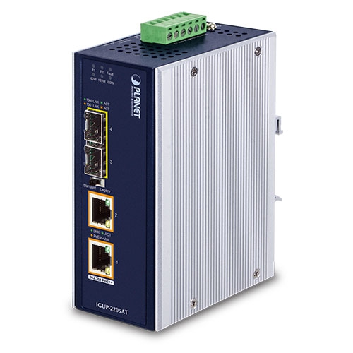 Planet industrial 2-port 100/1000X SFP to 2-port 10/100/1000T 802.3bt PoE++ media converter