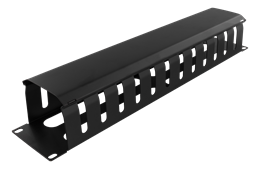 19" cable handler, metal, finger channel &amp; lead, 2U, black