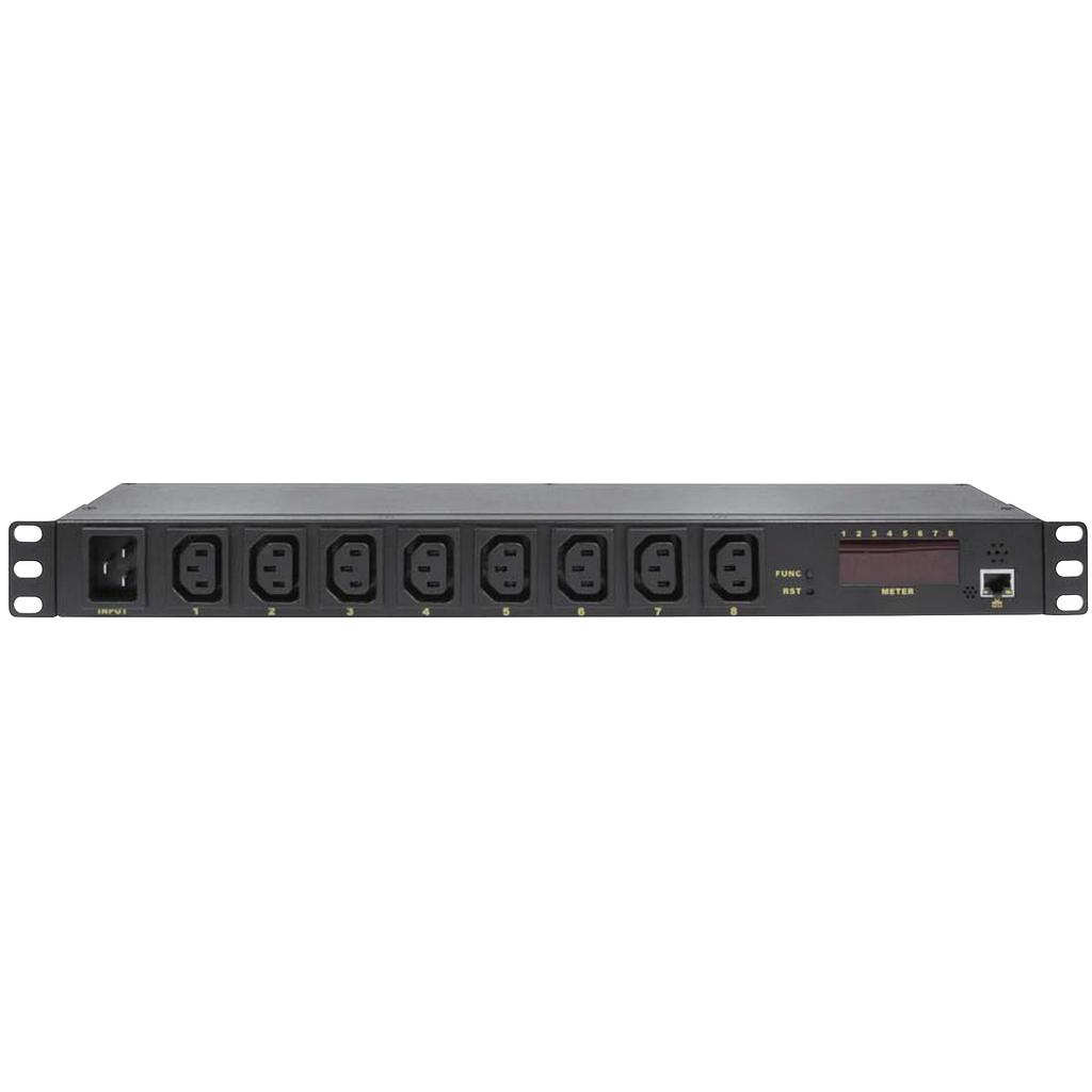 LogiLink 19" 1U IP power strip 8-way with switching / measurement / warning function, temperature &amp; humidity sensor, black