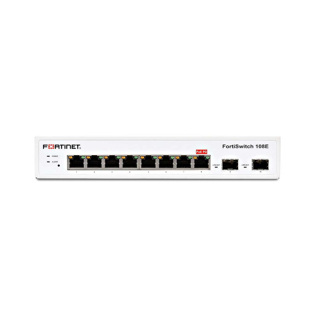 Fortinet FortiSwitch, 108F-FPoE L2+ managed PoE switch, 8*GE RJ45 PoE+ ports + 2*SFP