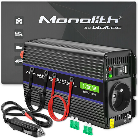 Qoltec Monolith voltage converter 1200 MS wave |12V to 230V | 600/1200W | USB
