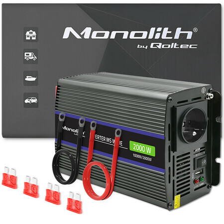Qoltec Monolith voltage converter 2000 MS wave |12V to 230V | 1000/2000W | USB