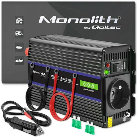 Qoltec Monolith voltage converter 600 MS wave | 12V to 230V | 300/600W| USB