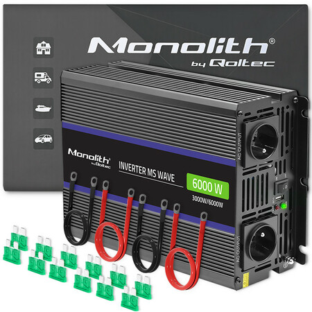 Qoltec Monolith voltage converter 6000 MS wave | 12V to 230V | 3000/6000W | USB