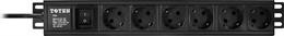 Toten 19" 1U toitepaneel, 6*CEE 7/4 Schuko pesa, 1*CEE 7/7 Schuko pistik, 3m, must