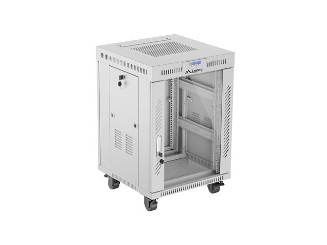 Lanberg 19" v2 free-standing rack cabinet, 15U/600*600 with glass door (flat pack), LCD, grey