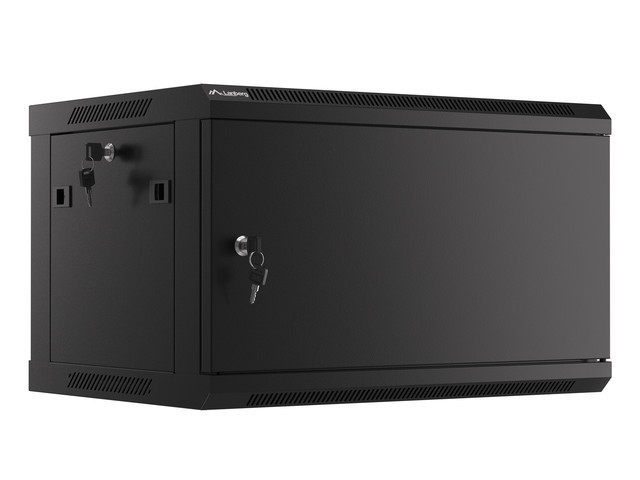 Lanberg 19" wall-mount rack cabinet, 6U/600*450 with metal door (flat pack), black