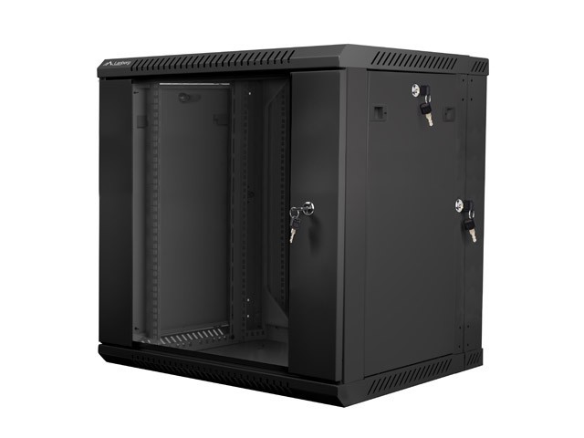 Lanberg 19&quot; wall-mount double-section rack cabinet, 12U/600*600 with glass door (flat pack), black
