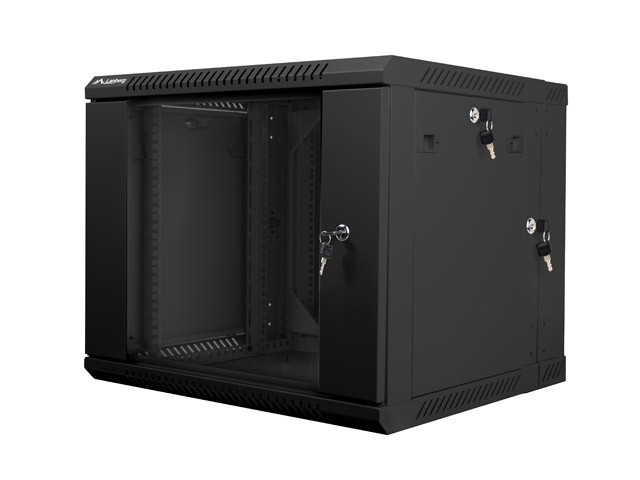 Lanberg 19&quot; wall-mount double-section rack cabinet, 9U/600*600 with glass door (flat pack), black