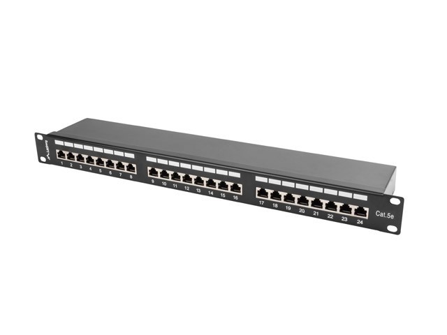 Lanberg patch panel 1U 19", 24 port Cat.5E FTP with cable organizer shielded, black