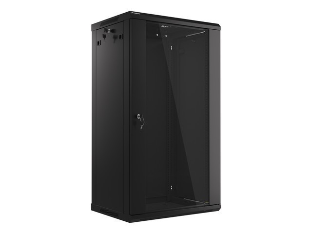 Lanberg 19" v2 wall-mount cabinet 22U/600*450 with glass door (flat pack), black