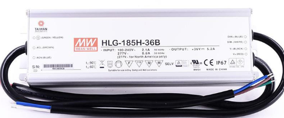 Meanwell power switching supply, LED, 185W, 36VDC, 5.2A, 90÷305VAC, IP67