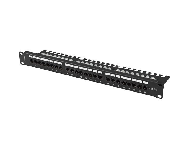 Lanberg 19" 1U patch panel 24 port, Cat.6A UTP with shelf, black