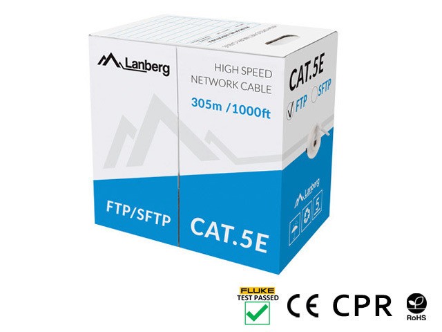 Lanberg LAN vable Cat.5E SFTP 305m, solid, CU, CPR + fluke passed, grey