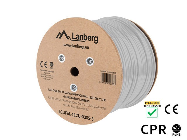 Lanberg LAN cable Cat.6A UFTP 305m, solid, CU, LSZH grey, CPR + fluke passed