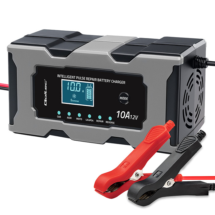 Intelligent microprocessor charger 12V, 10A, rectifier with repair function for AGM GEL LiFePO4 batteries, LCD