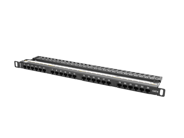 Lanberg 19&quot; 0.5U 24 port patch panel, Cat.6 UTP with cable organizer, black