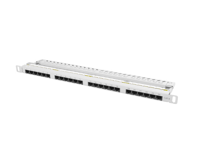 Lanberg 19" 0.5U 24 port patch panel, Cat.6 UTP with cable organizer, grey