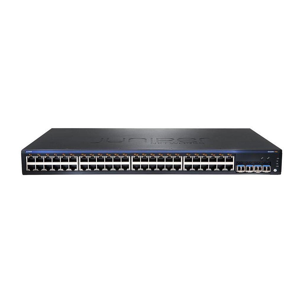 Juniper EX2200, 48-port 10/100/1000BaseT with 4 SFP uplink ports (optics not included), refurbished