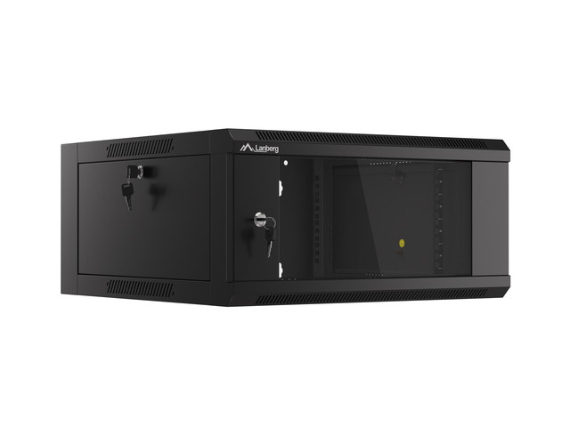 Lanberg 19" wall-mount rack cabinet 4U 570*600 with glass door, black, flatpack