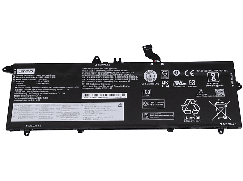 Lenovo LG Chem L18L3PD1, laptop battery, Lithium-Ion, 3 cells, 4922 mAh 57Wh, FRU - for ThinkPad T14s Gen 1 20T0, 20T1; T490s 20NX, 20NY