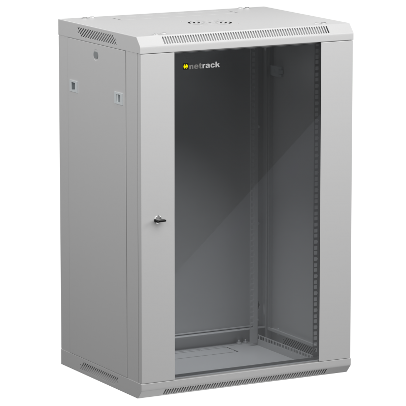 Netrack 19" wall-mount rack cabinet, 18U 600*450, glass door, grey, flat-pack