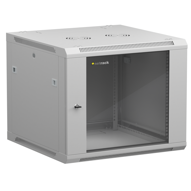 Netrack 19" wall-mount F-Line rack cabinet, 9U 600*600, glass door, gray, flat-pack