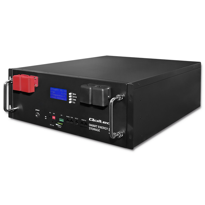Qoltec stable LiFePO4 energy storage for rack, 5.12kWh, 51.2V, 100Ah, BMS, LCD