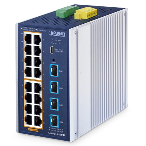 Planet industrial L2+ 16-port 10/100/1000T 802.3at PoE + 4-port 10G SFP+ managed Ethernet switch