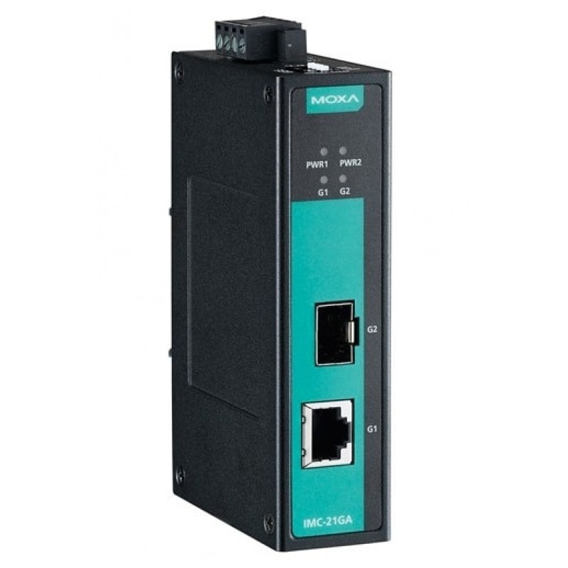 Moxa industrial 10/100/1000BaseT(X) to 100/1000BaseSFP media converter, -10 to 60°C operating temperature