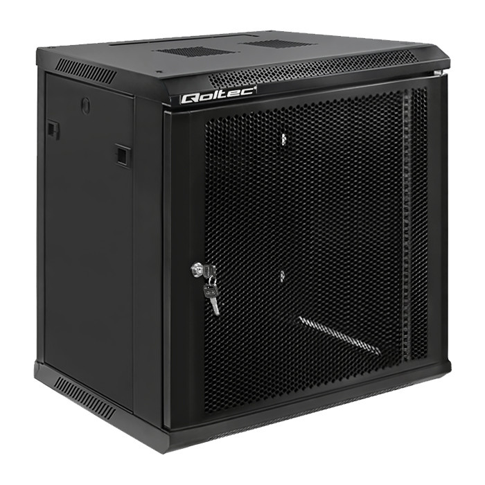 Qoltec 19" wall-mount rack cabinet 12U 600*635*450, perforated doors, black