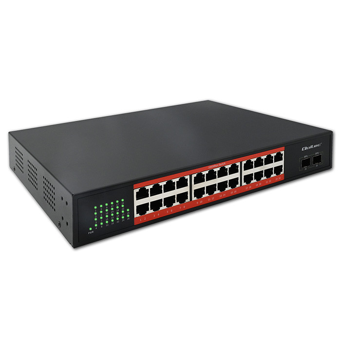 Qoltec unmanaged GE switch, 24*10/100/1000Mb/s RJ-45, 2*SFP 1000Mb/s