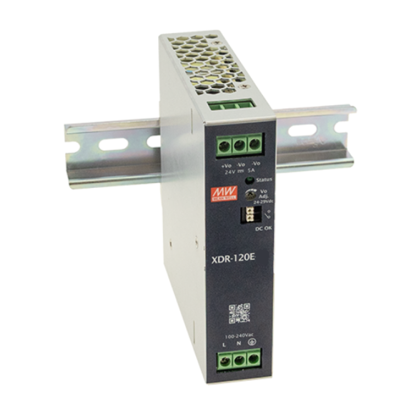 MeanWell XDR DIN-rail power supply 120W,85-264VAC/120-370VDC in, 24V/5A out